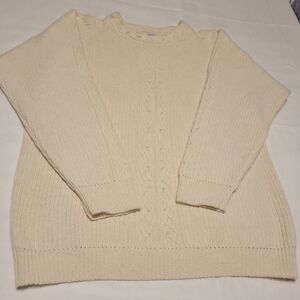 Koret Cream Crew Neck Sweater Small Pearl Around The Neck,Shoulder Sleeves Front